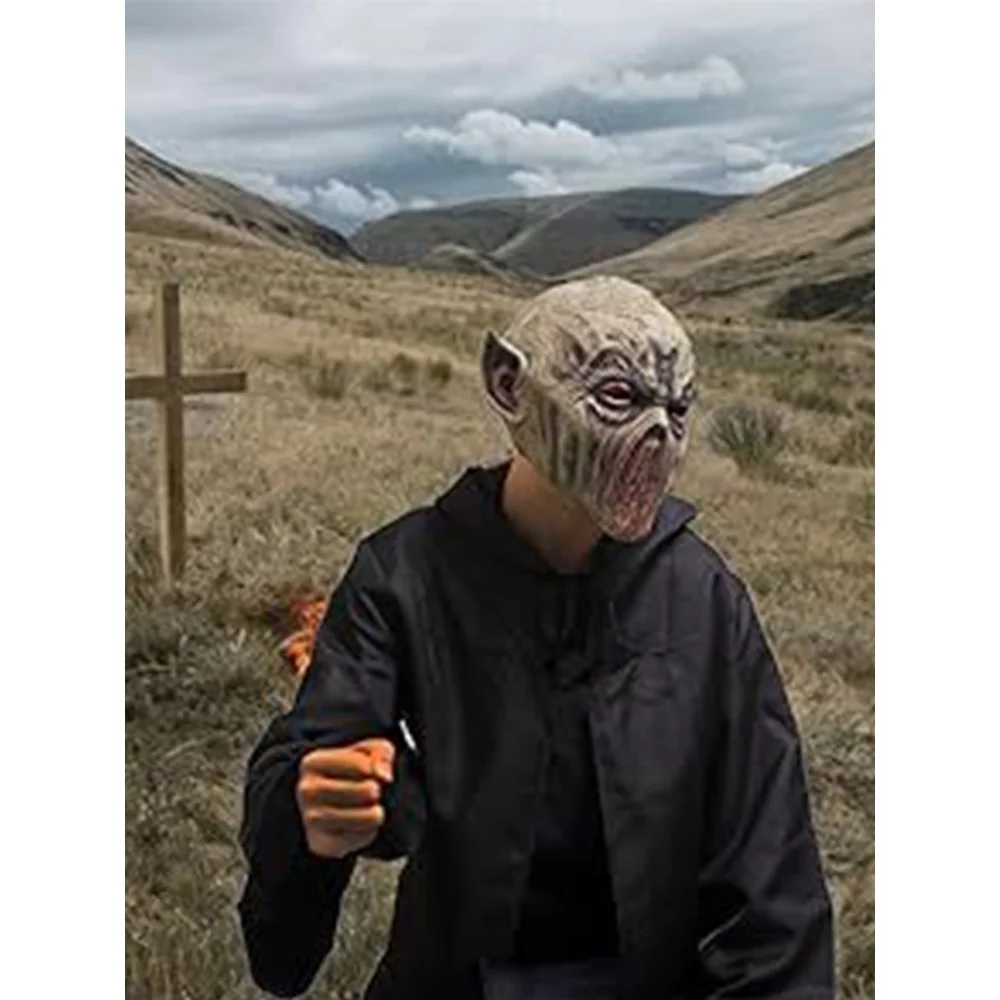 Ghoul Monster Mask Premium Latex Realistic Wound Details Horror Party Decor for Special Effects Fans with Hooded Robe Included view 6
