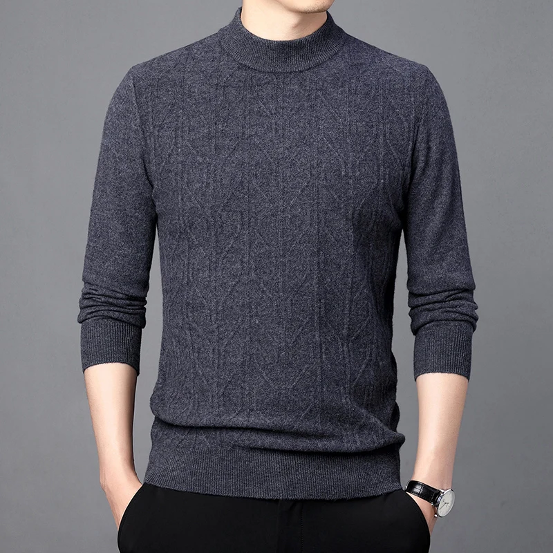 

Pure Wool Sweater Autumn and Winter Solid Color round Neck 2023 Pullover Knitting Brocade Sweater Leisure Warm Men's Sweater