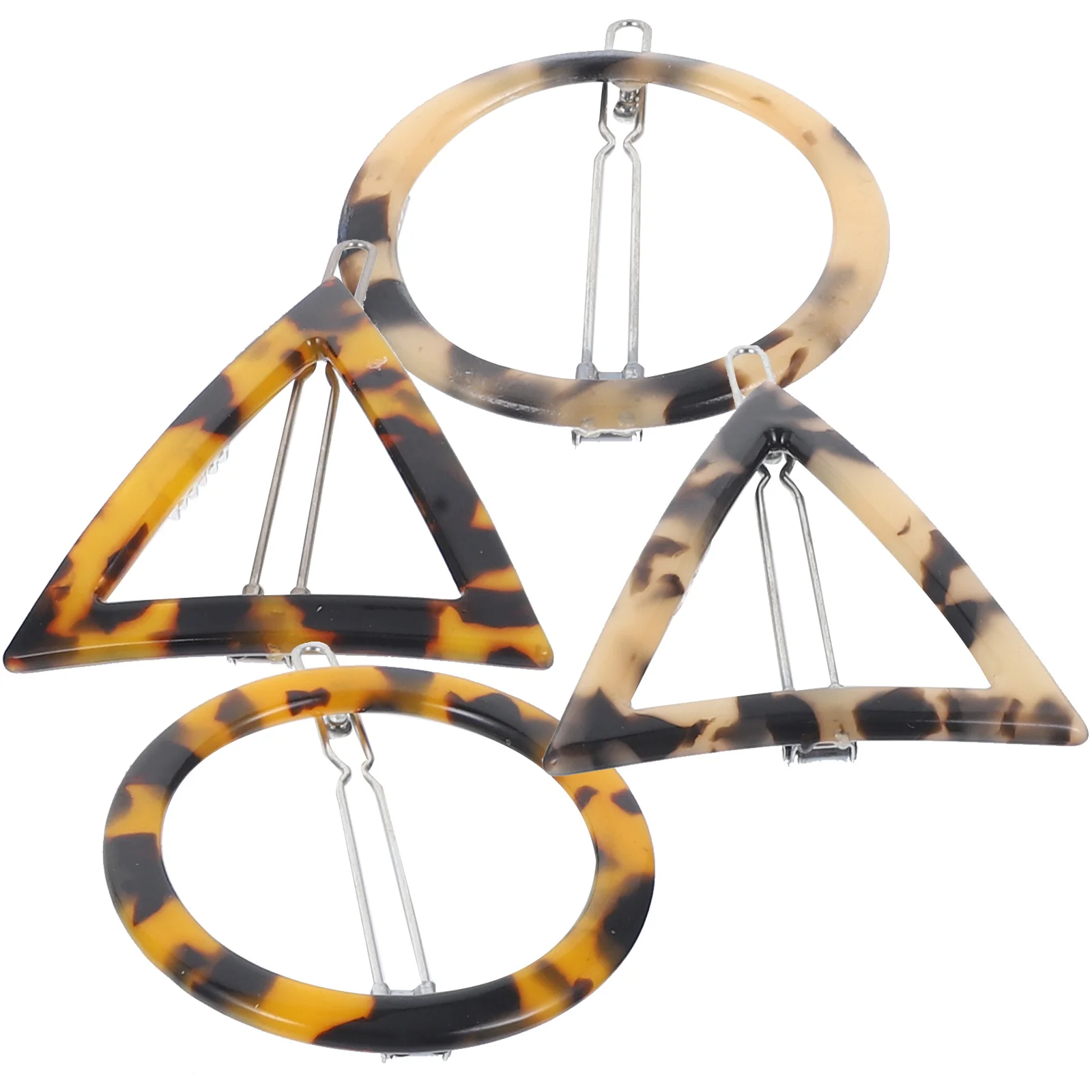 

4 pcs Acrylic Leopard Print Hair Clips Geometric Bang Pins For Women Girls Hair Accessories Round Triangular Shape