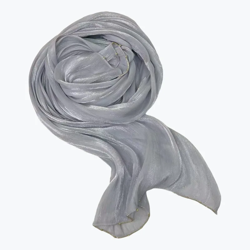 New Island Wrinkle Four-Sided Chain Headscarf Cool And Shiny Island Crepe Long Scarf Best-Selling Scarves In Malaysia