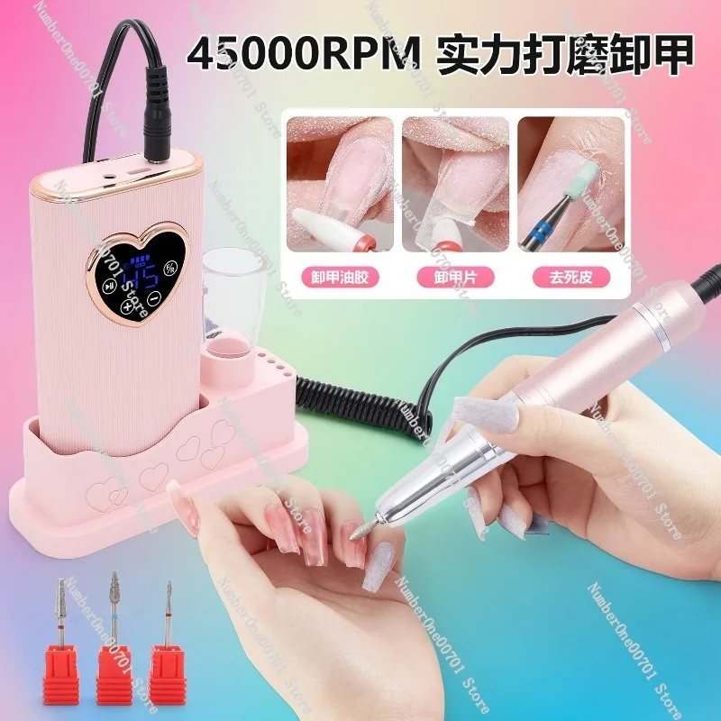 Cordless Hollow Cup Nail Drill Machine 45000RPM Professional Electric File Manicure Tool for Acrylic Gel Removal Salon Use