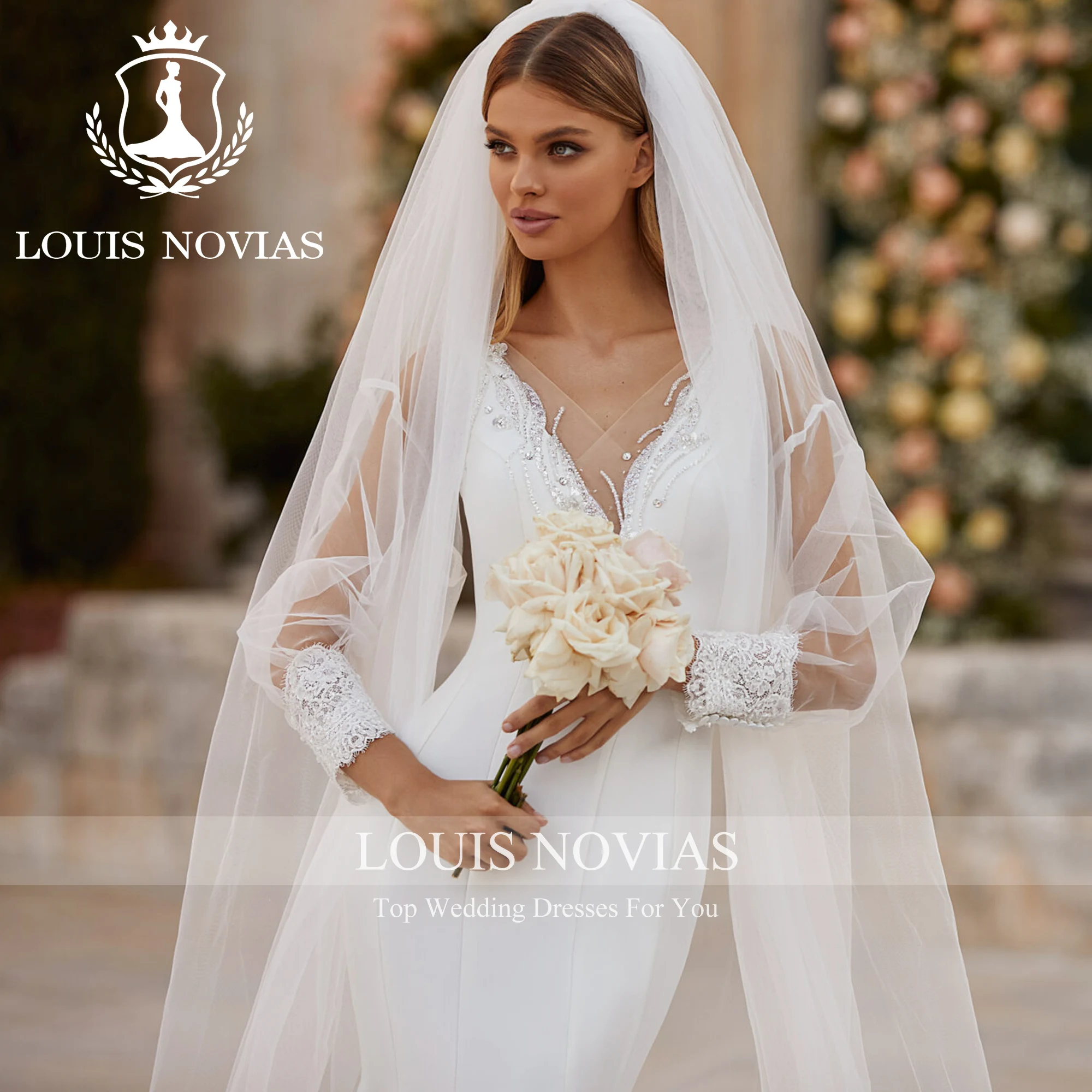 

LOUIS NOVIAS Роскошное горячее распродажа гламурное свадебное платье без рукавов с глубоким v-образным вырезом и кристаллами с открытой спиной Vestidos De Novia