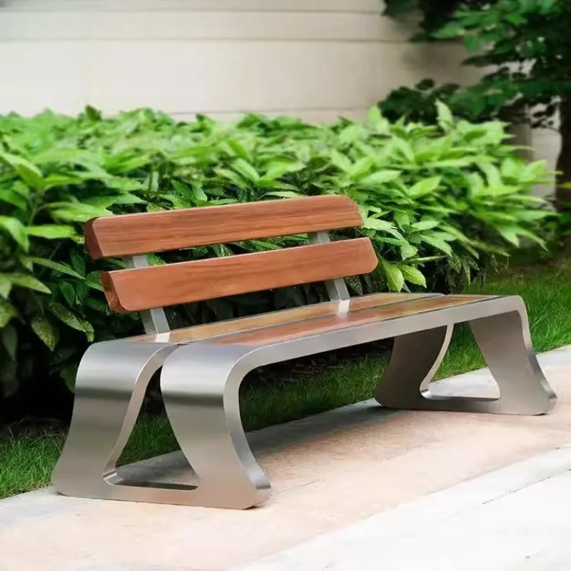 

Courtyard double backrest seat leisure solid wood outdoor bench