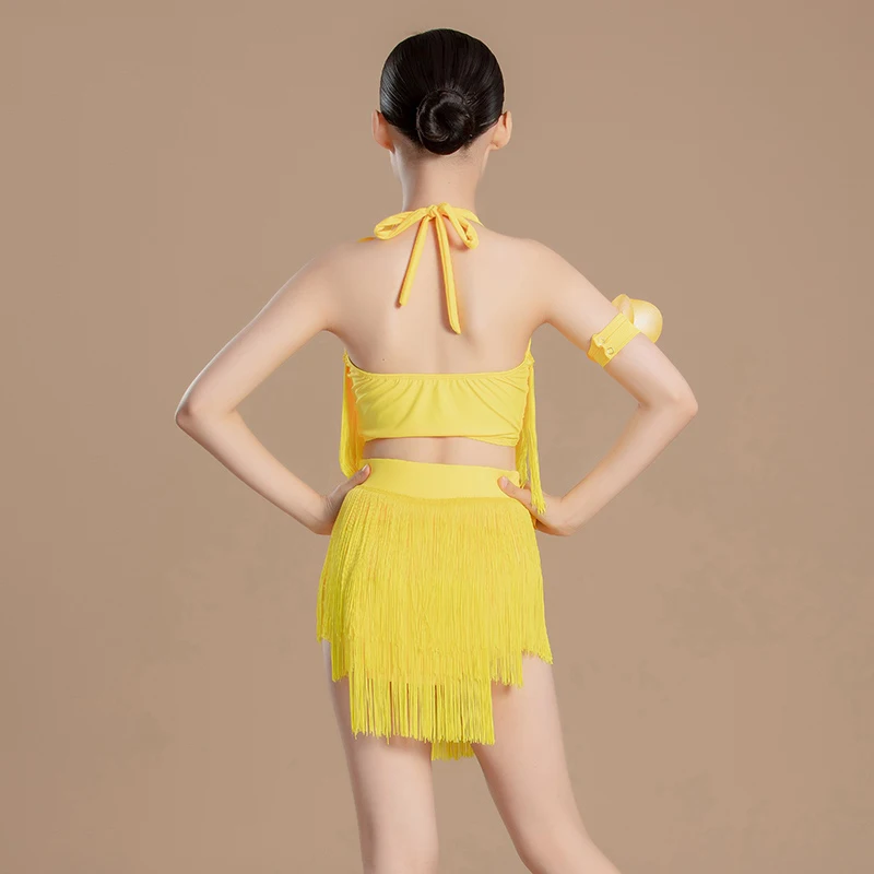 ملابس الرقص اللاتينية الفتيات هامش ملابس رقص شرابة القمم تنورة المنافسة فستان مجموعة اللاتينية ممارسة الرقص الملابس BL13938