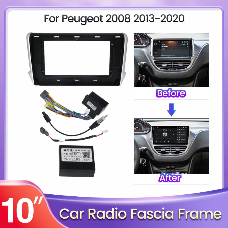 

10,1-дюймовая рамка для автомобильного радиоприемника для PEUGEOT 208 2008 2013-2020 Аудио Установка комплекта крепления рамы приборной панели Кабель рамы панели и Canbus