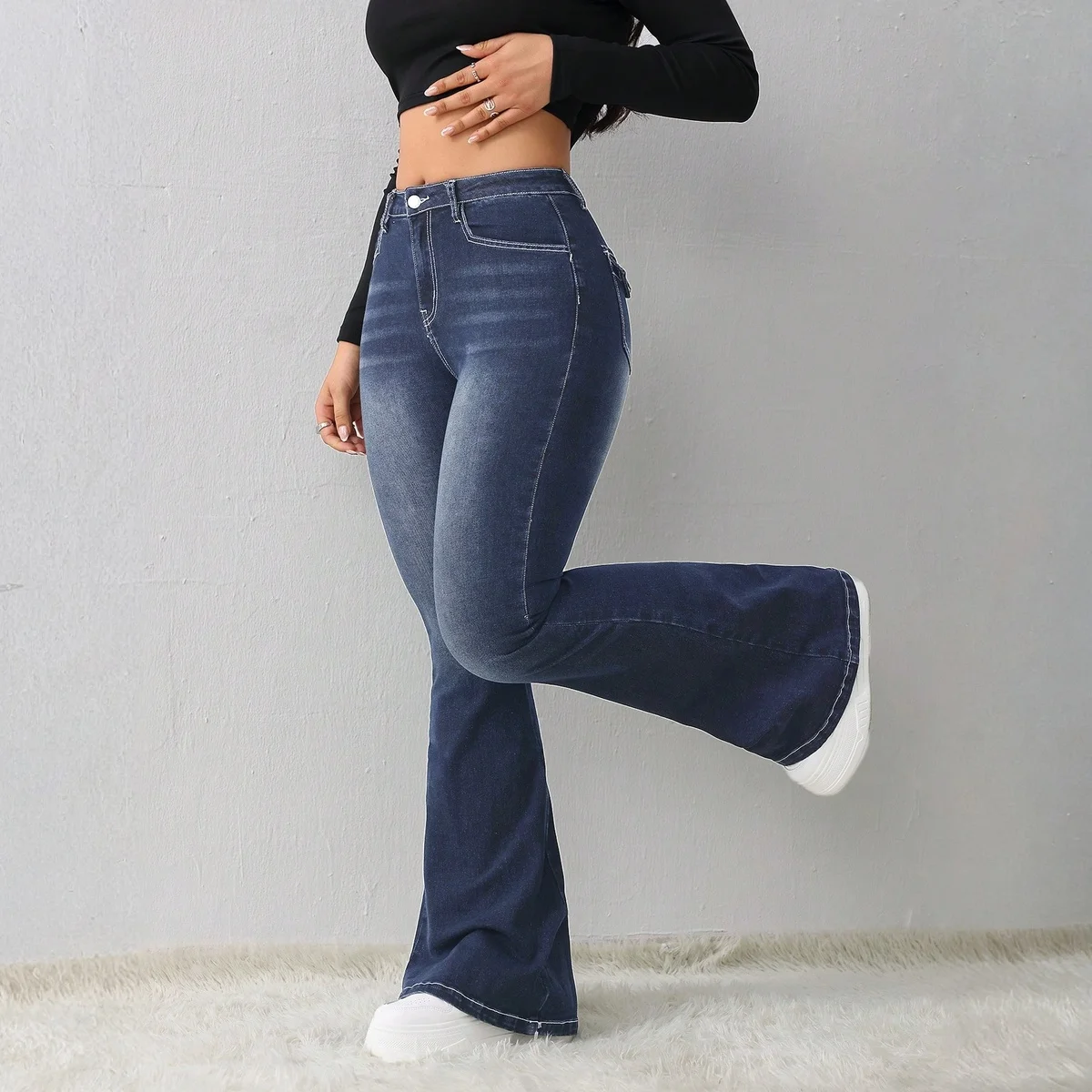 Y2K High Waist Flare Denim Pants for Women Stretchy Slim Fit Casual Vintage Retro Style Elastic Comfortable Jeans for Daily Wear