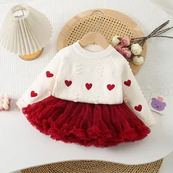 Set di vestiti lavorati a maglia per ragazze primavera autunno bambini maglione in Jersey di lana gonne Tutu 2 pezzi vestito per bambino principessa vestito bambino