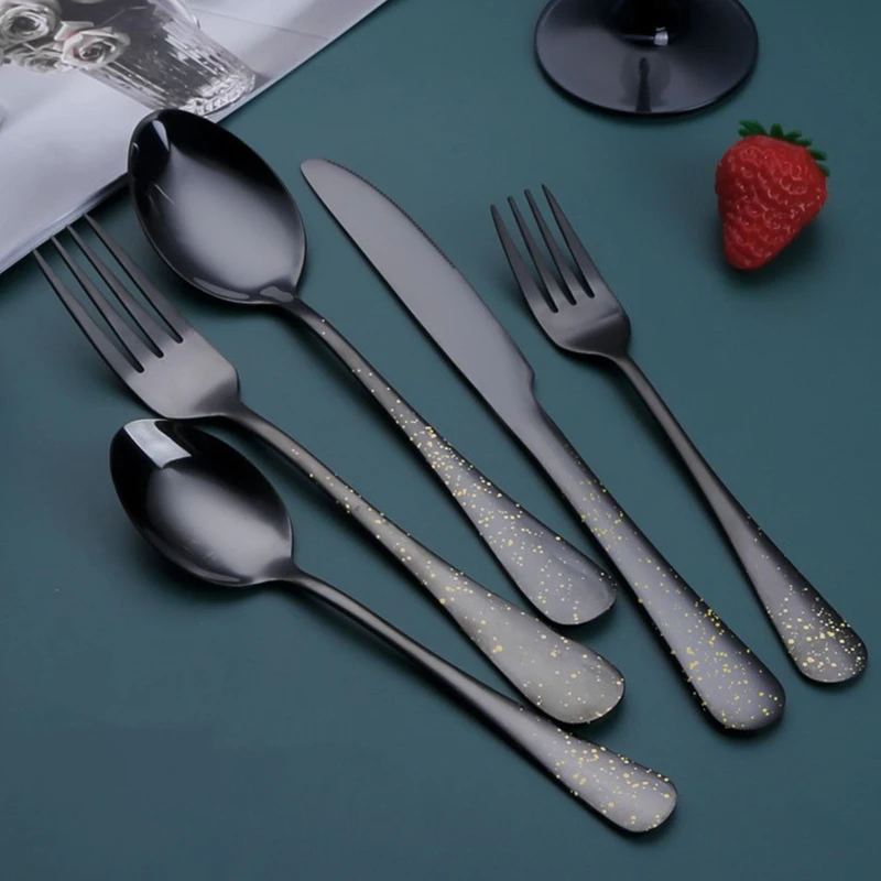 Black Steak Knife Fork Spoon Home Western Tableware Stainless Steel Cutlery Set Teaspoon Dessert Tools Kitchen Utensils