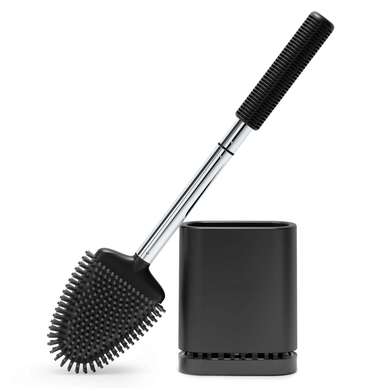 1PC Toilet brush, deep cleaning silicone toilet brush with non-slip long plastic handle and flexible bristles, silicone toilet