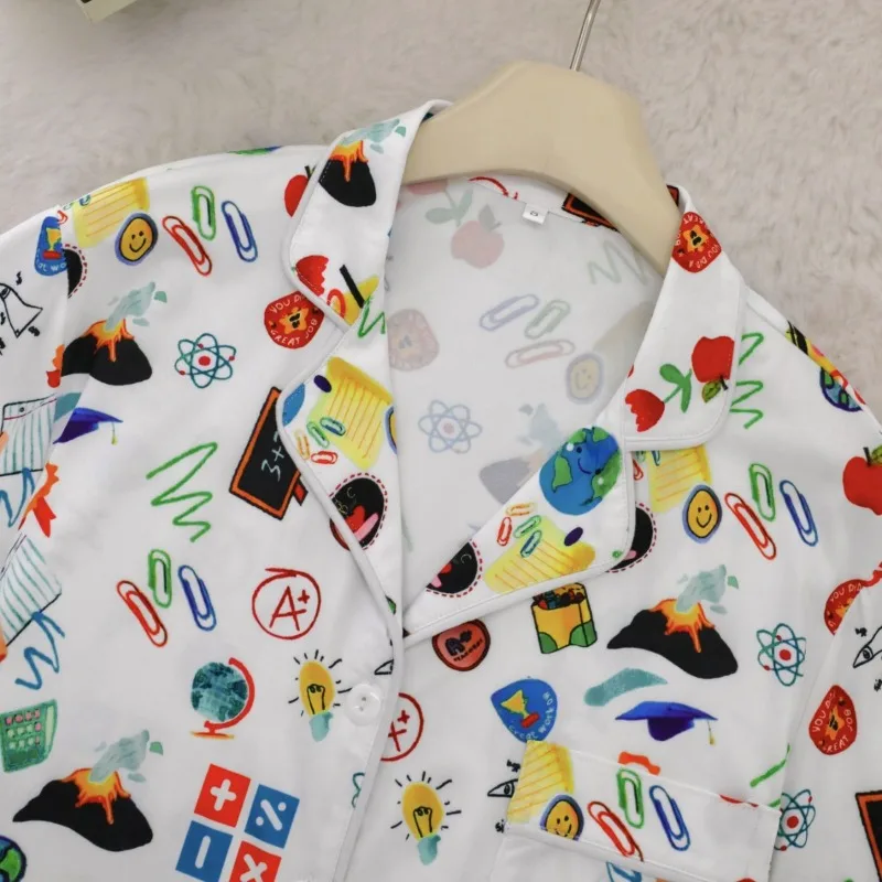 Cross-border 2026 Summer New Fashion Printed Lapel Short-sleeved Casual Pajamas Can Be Worn Outside Home Clothes Set Wholesale