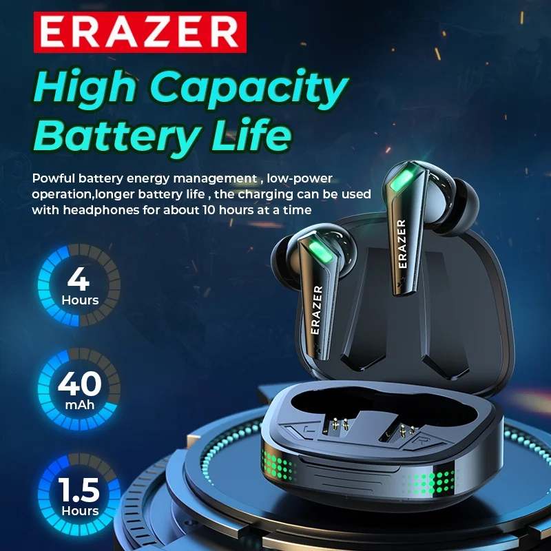 

ERAZER XT85 True Беспроводные игровые наушники 5,3 Наушники Музыкальные наушники Кнопка управления шумом Флагманский чип с низкой задержкой и микрофоном