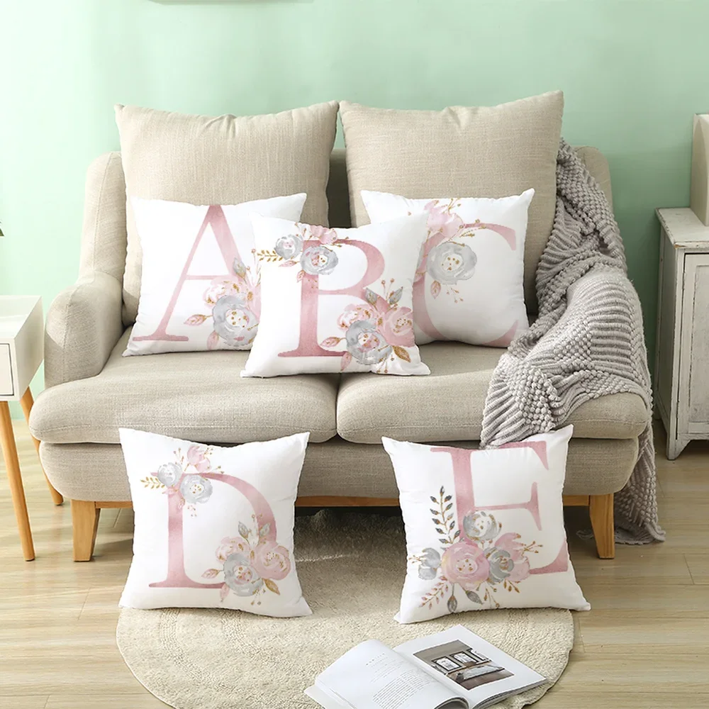 The Latest Letter Pillow Case English Alphabet Polyester Cushion Cover for Sofa Home Decoration Flower Car Cushion Case Hogar