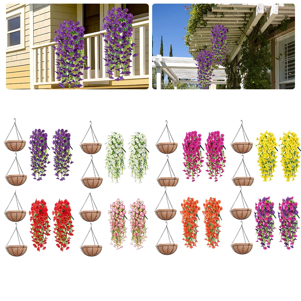 4PCS Artificial Hanging Flowers Morning Glory Vines Realistic Hanging Plants for Garden Porch Patio Balcony Yard Decor