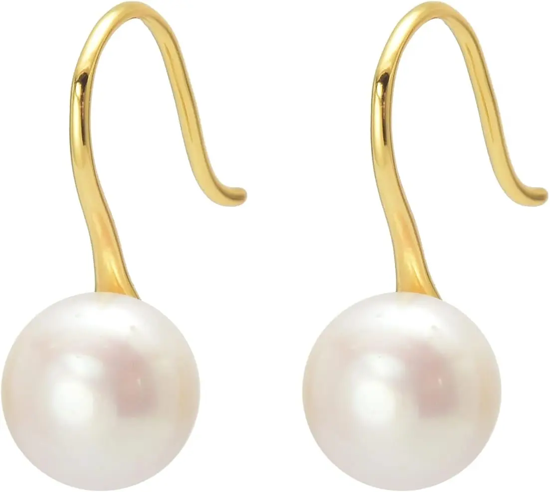 

AAA Freshwater Pearl Earrings Pearl Drop Earrings 8-9mm Sterling Silver and 14k Gold Real Pearl Earrings