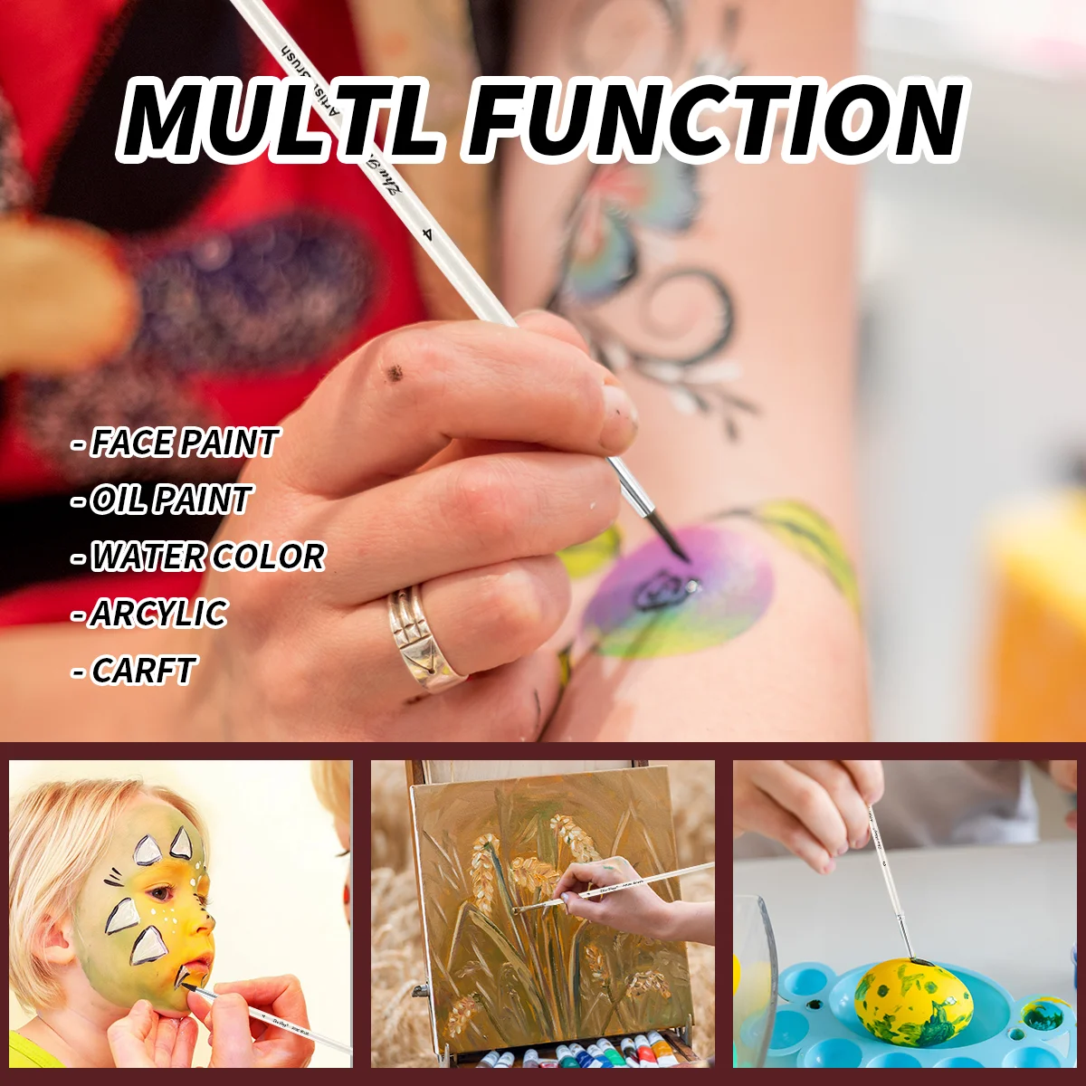 Pincel de pintura facial branco, pincel de qualidade profissional, conjunto de pincéis para pintura facial, aquarela, pintura a óleo acrílica