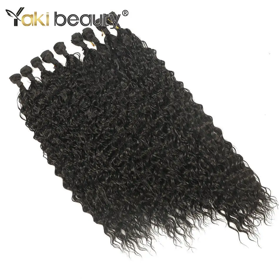 Synthetic Kinky Curly Hair Bundles 9PCS/Set Super Long Hair Extensions Organic Fiber 300G Water Wave Hair Weave Full to End