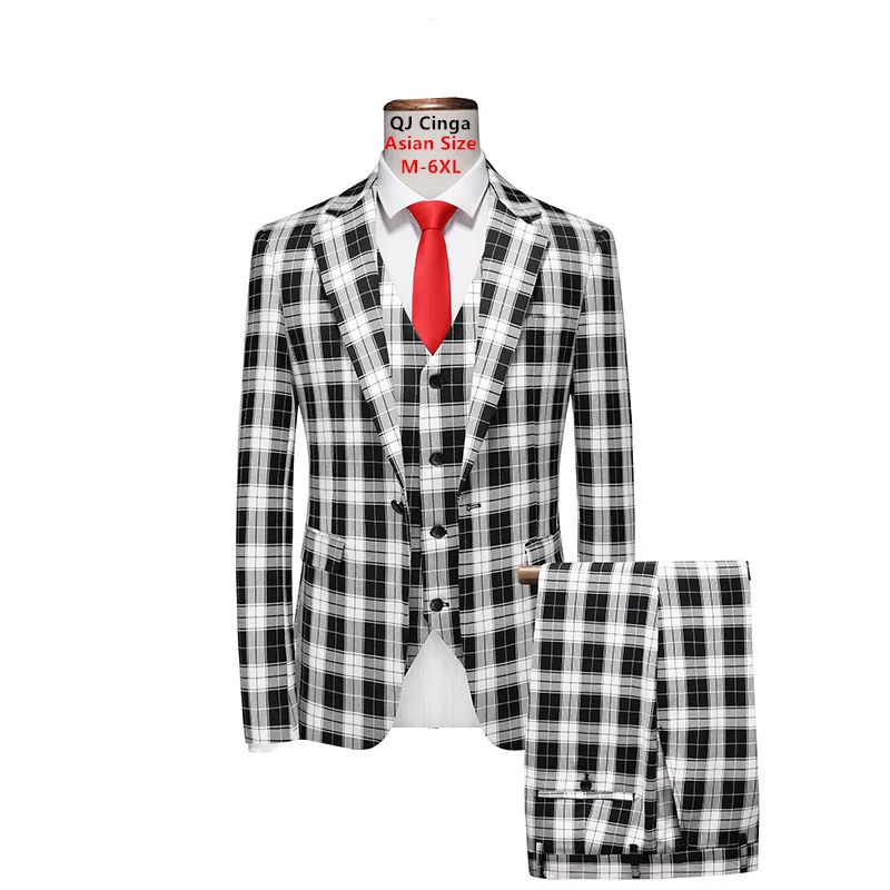 

Men Black-White Striped Suit 3-piece, Double-breasted Dress Jacket and Pants Vest, Asian Size Slim Blazers Trousers Waistcoat.