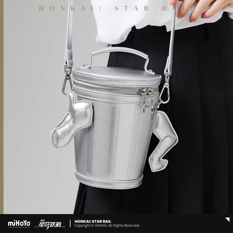 

Game Honkai: Star Rail Bucket Bag Official MiHoYo Shoulder Bag PU Silver Handbag Cosplay Props Funny Xmas Gifts