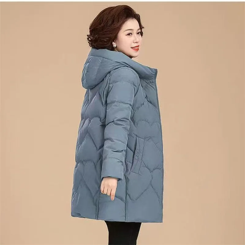 Mother's Cotton-padded Jacket Middle Long Loose Large Size And Style Cotton-padded Jacket's Thickened In Autumn And Winter Coat