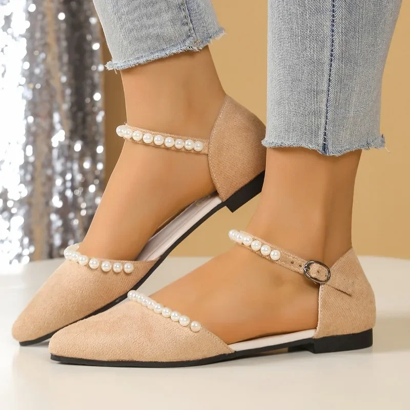 

Female Shoes 2025 Closed Toe Women's Sandals Concise Daily Sandals Women Pointed Toe String Bead Buckle Strap Cover Heel Shoes