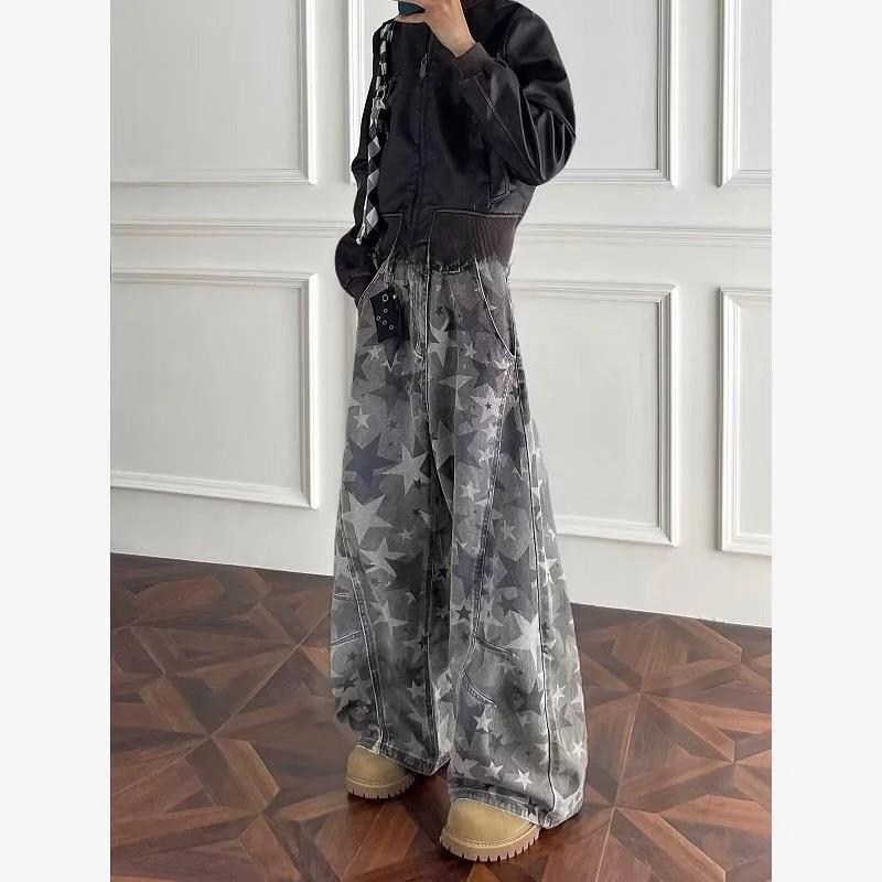 

American Retro Waed High Street Men's Jeans Autumn Winter Loose Wide Leg Long Trousers Faionable High Waist Denim Pants