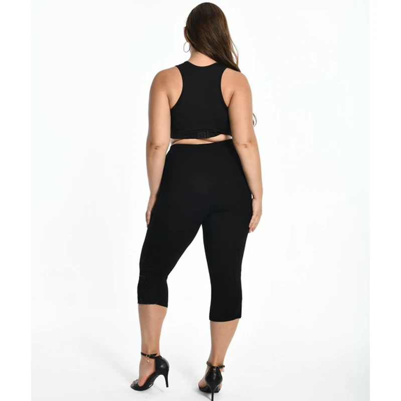 طماق XS-7XL الصيف طماق قصيرة النساء Capris 3/4 سروال ضيق رقيقة مطاطا القطن رمادي أسود أبيض وردي أزرق 6XL 5XL 4XL