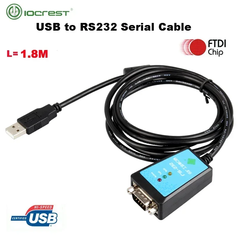 

IOCREST 1.8M FTDI Chips USB 2.0 to DB9 RS232 com port Serial Cable Converter with Magnetic Ring Led Light for industral
