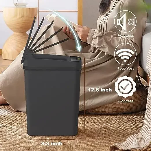 12L Black Smart Trash Can Waterproof Motion Sensor Garbage for Bathroom Kitchen Toilet