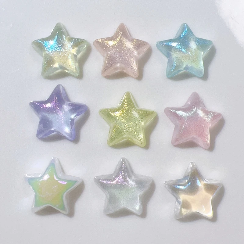 20Pcs New Mini Kawaii Cartoon Shining Aurora Star Pentagram Resin Scrapbook Diy Jewelry Wedding Hairpin Decorate AccessoriesA129