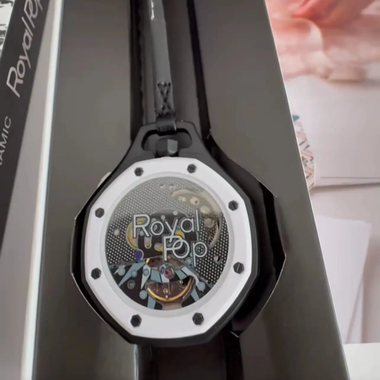 

2026 latest pure mechanical octagonal pocket watch with a bioceramic case, comes with a strap, unisex watch