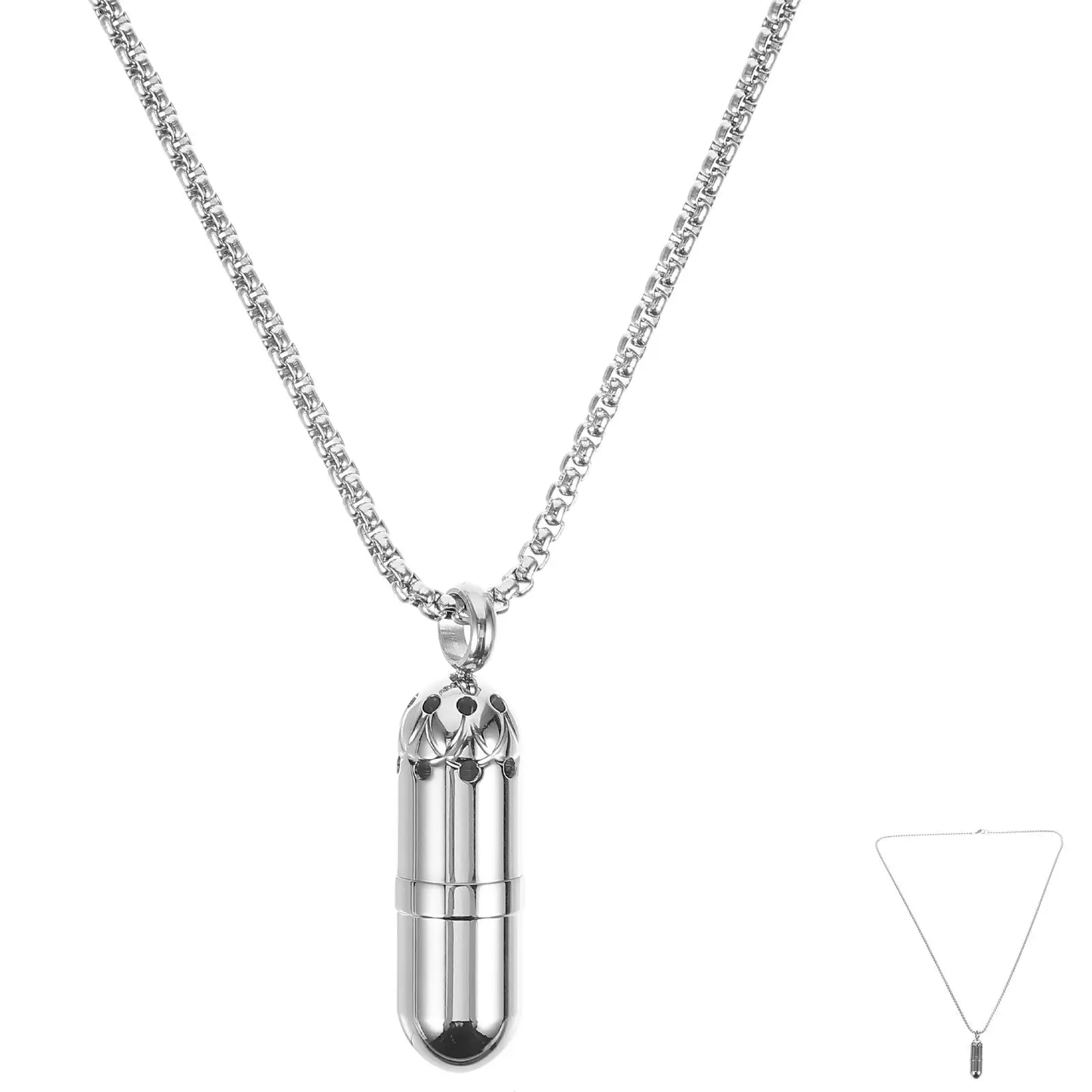 Capsule Perfume Bottle Necklace Titanium Steel Pendant 50cm Chain Portable Aromatherapy Essential Oil Pill Charm Jewelry Gifts