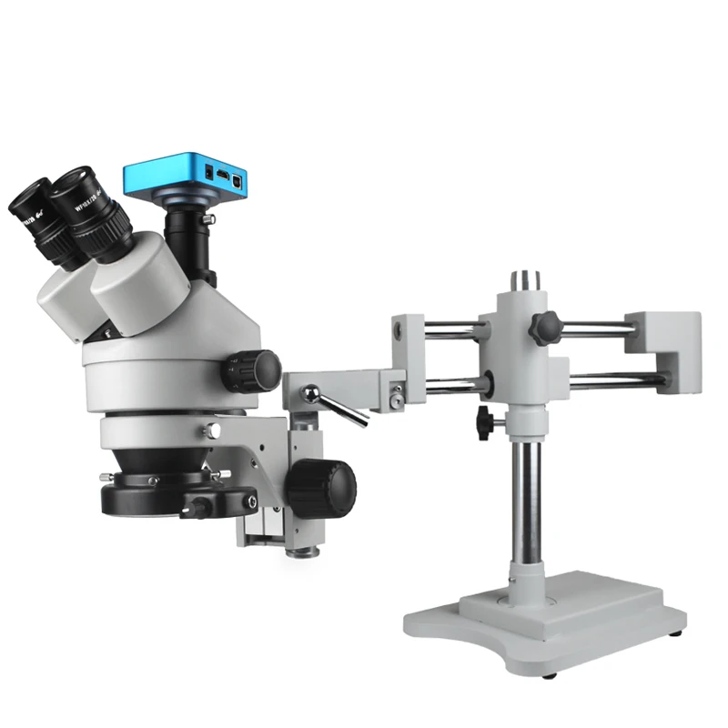 Professional 3.5X 90X Simul-Focal Double Boom Stand Trinocular Stereo Zoom Microscope 2K HDMI USB Camera for mobile phone repair