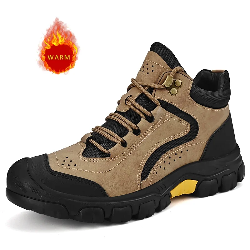 High Quality Brand Men's Leather Casual Shoes Outdoor Hiking Shoes Wear-resistant Soles Men's Oxford Shoes Lace Up Winter Velvet