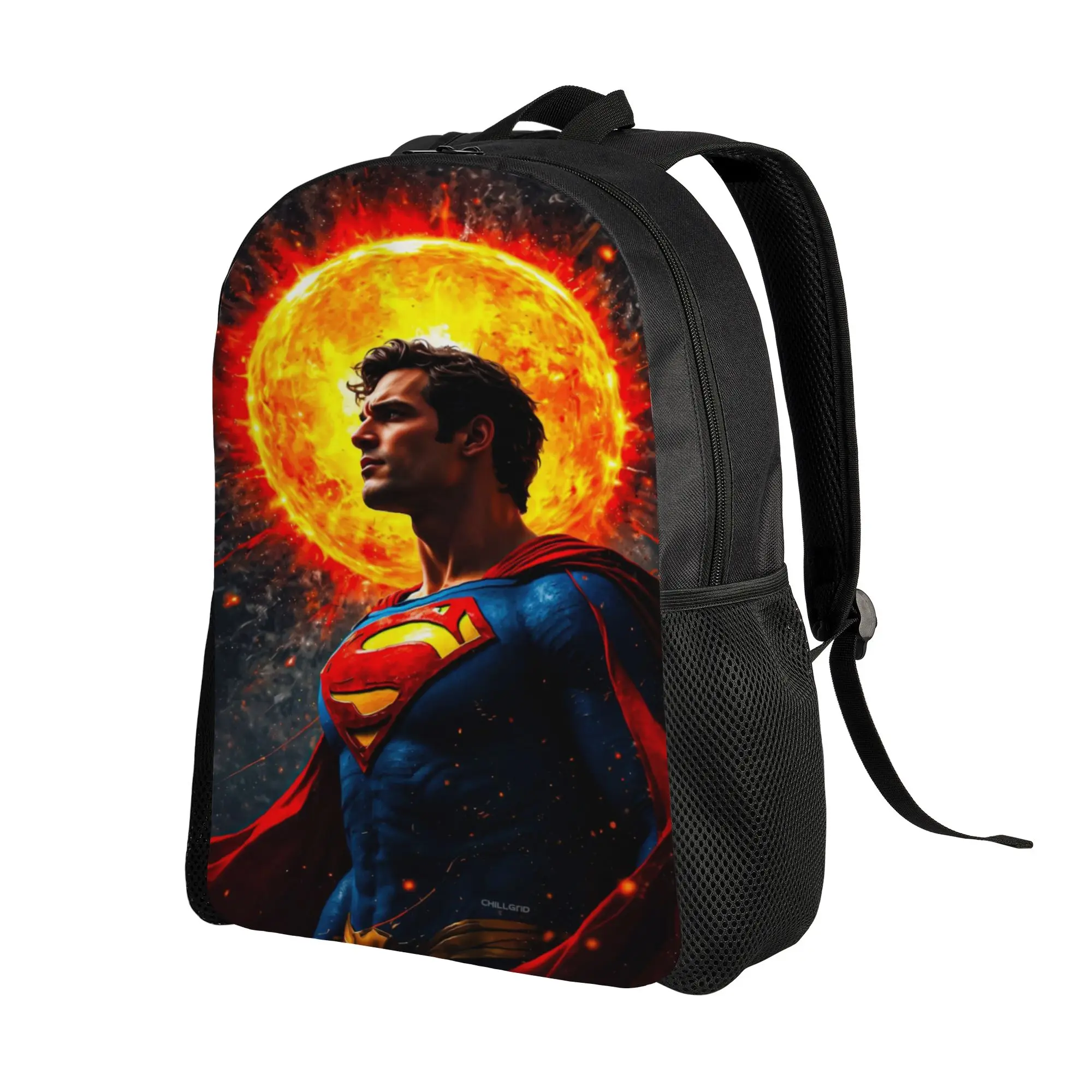 Back to school season Good Quality Solar Sun Background Superman Hero Knapsack  Couple Backpack