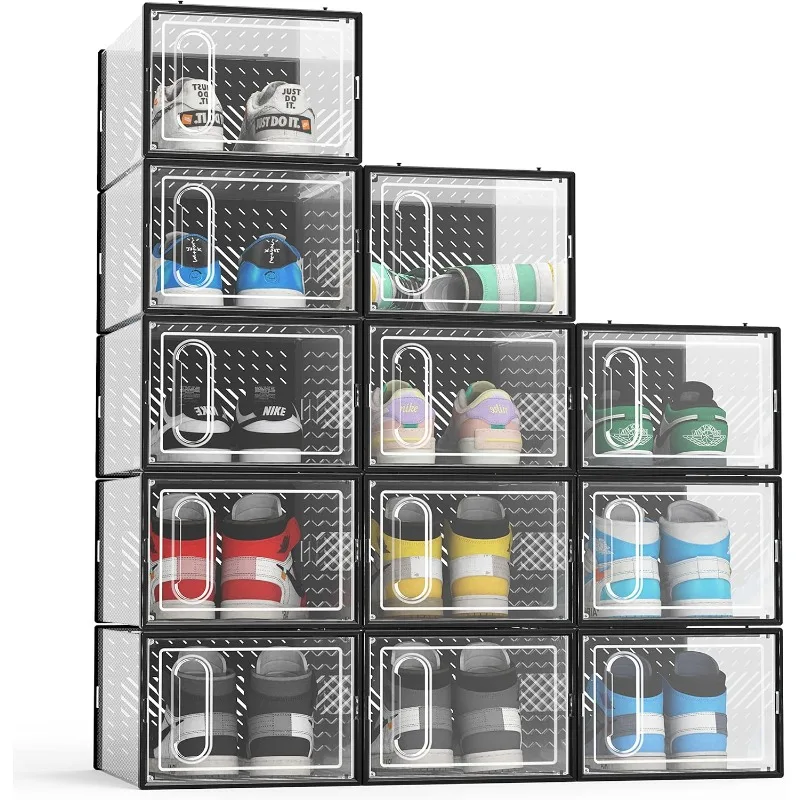 XX-Large 12 Pack Shoe Storage Boxes, Shoe Boxes Clear Plastic Stackable, Shoe Organizer Boxes with Lids, Container Boxes