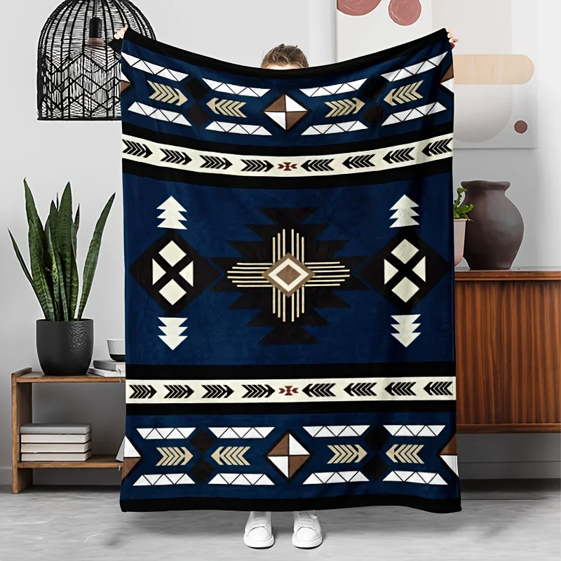 Böhmische aztekische Flanelldecke – weiche geometrische Muster, gemütlicher Sofaüberwurf für Camping, Reisen und Heimdekoration