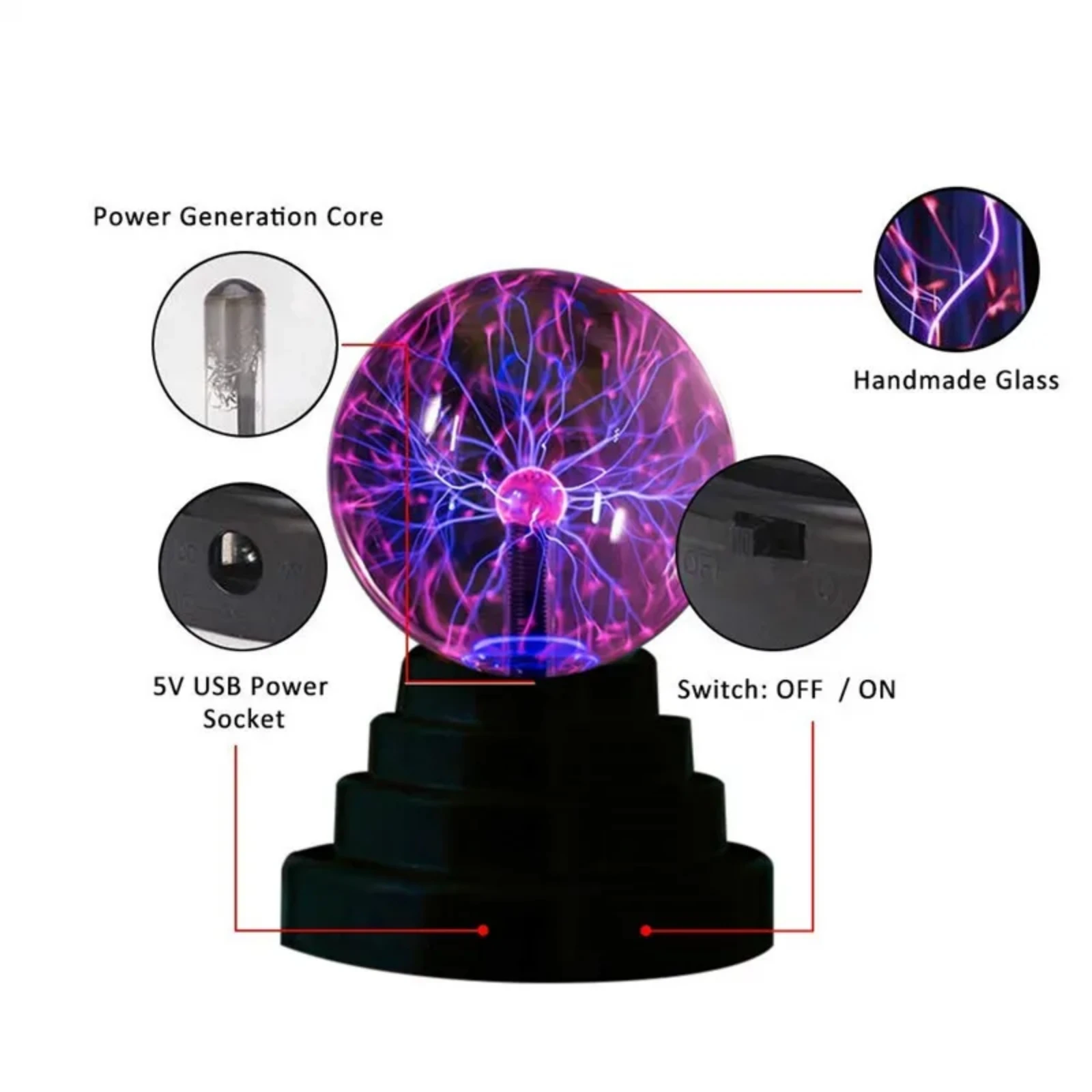 3 Inch Magic Glass Plasma Ball Lamp USB Plug-in Touch Sensitive Atmosphere Night Light Novelty Lamp Kids Birthday Christmas Gift