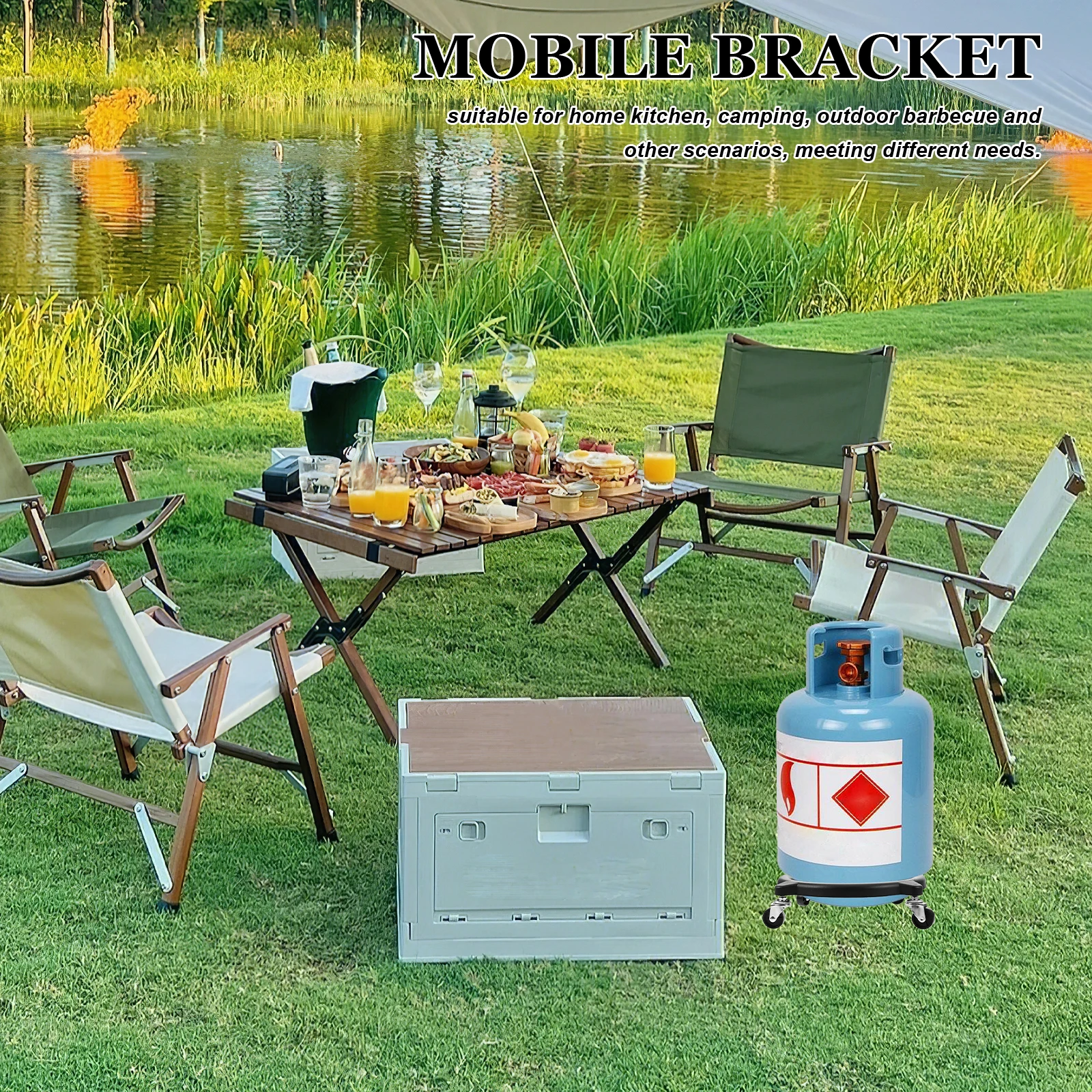 

Gas Tank Holder Movable Base Stand 4-Wheel Swivel Design Stainless Steel Cylinder Stand Foldable Kitchen Camping BBQ