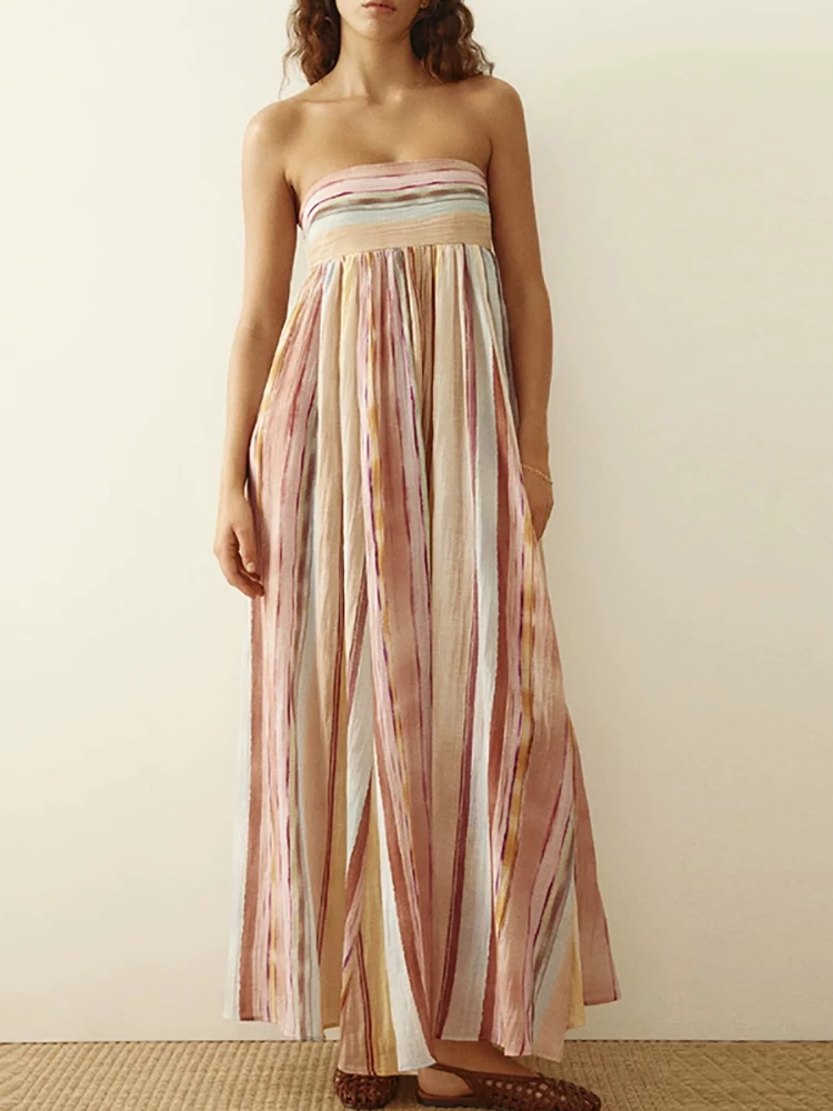 Sexy Trägerloses Plissiertes Urlaubskleid für Damen, Rückenfreies Ausgeschnittenes Hochgeschnittenes Sommerkleid, Modisches Ärmelloses Loses Kleid