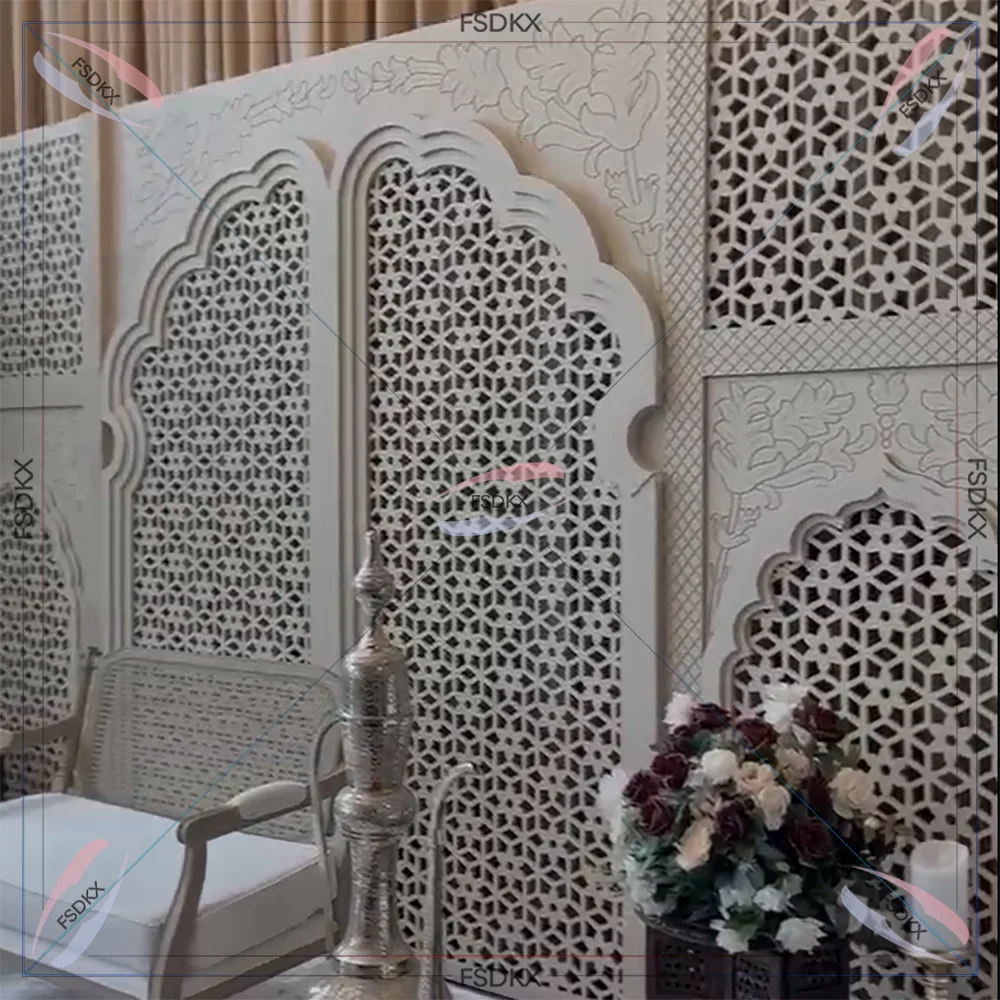 Factory Customized Wedding Stage 3D effect Carved Hollow Pvc Panel Background White Acrylic Backdrop