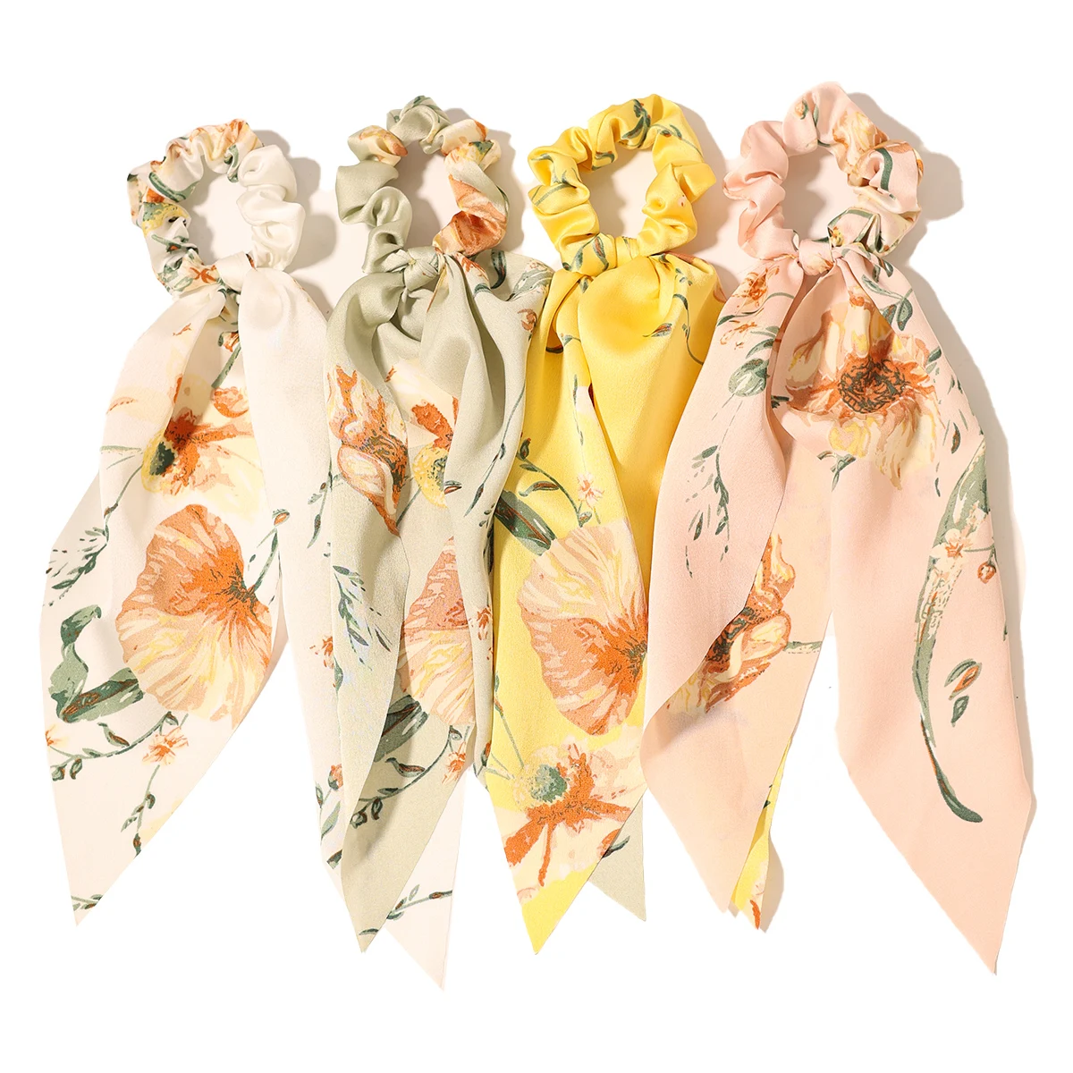 Flower Printed Long Hair Ribbon Elastic Colon Scrunchies Women Girl Ponytail Hair Tie Hair Bands Vintage Hair Accessories