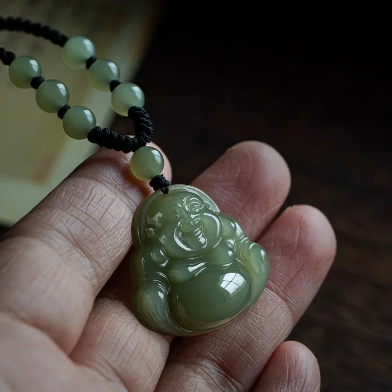 Natural A Goods Jadeite Pendant Bean Seed Buddha Jade Pendant Charm High Jewelry Lucky Amulet Men and Women Holiday Gift