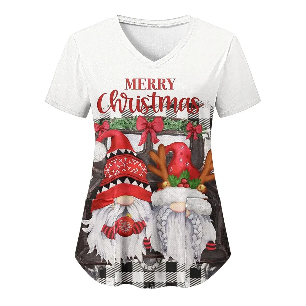 Uniforme navideño de talla grande para hombre y mujer, ropa de trabajo de manga corta, uniforme de enfermería con bolsillo