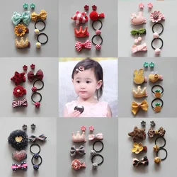 5Pcs/Set Cartoon Baby Hair Clips Elastic Rope Rubber Set Baby Girls Glitter Animal Crown Baby Headband Newborn Hair Accessories