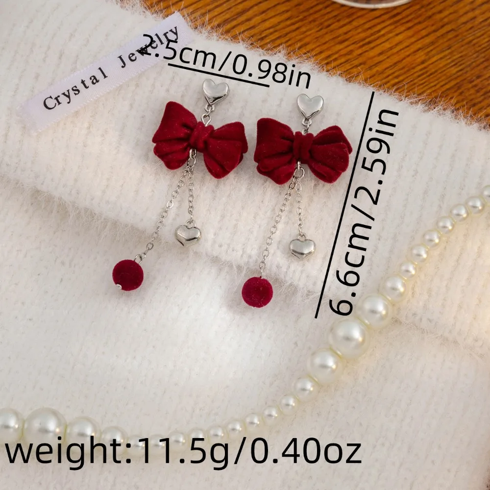 Jewelry Accessories Bow Drop Earrings Sweet Black Red Bowknot Bowknot Ear Pendant Love Heart Flocking Bow Dangle Earrings Women