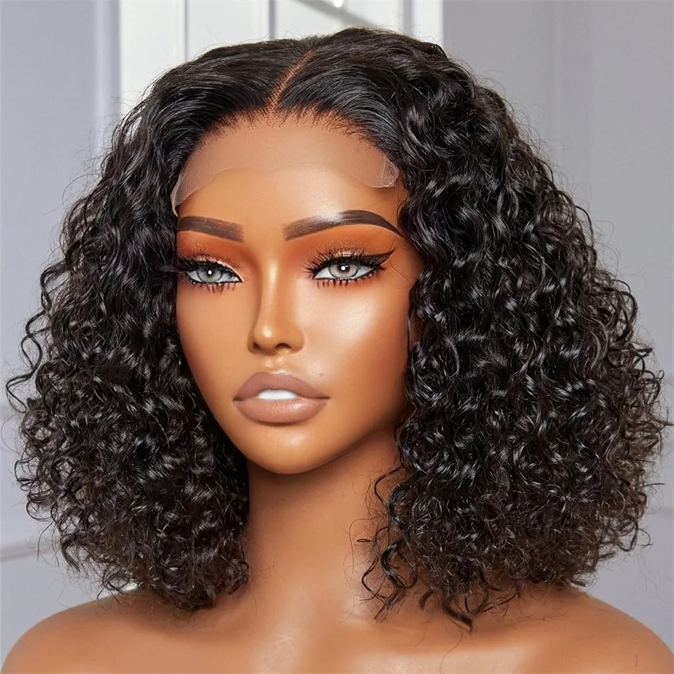 Brazilian Short Bob Wig Deep Wave Human Hair Lace Closure Wigs for Women Remy Hair Pre Plucked Water Curly Natural Hairline