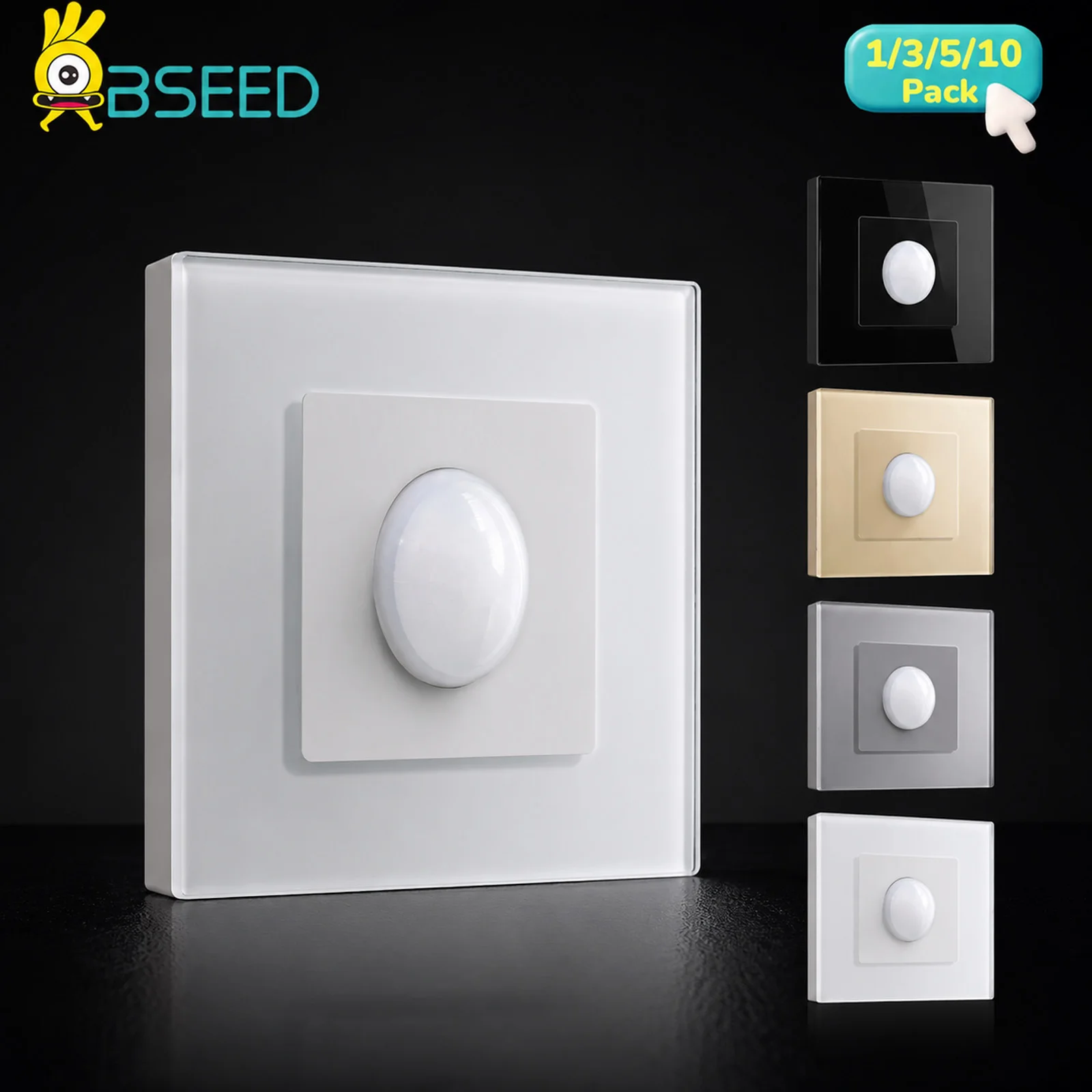 Image of BSEED PIR Infrarot-Bewegungsmelder Schalter, Bewegungssensor Glas Mechanischer Wandschalter, EU-Standard LED-Lichtschalter
