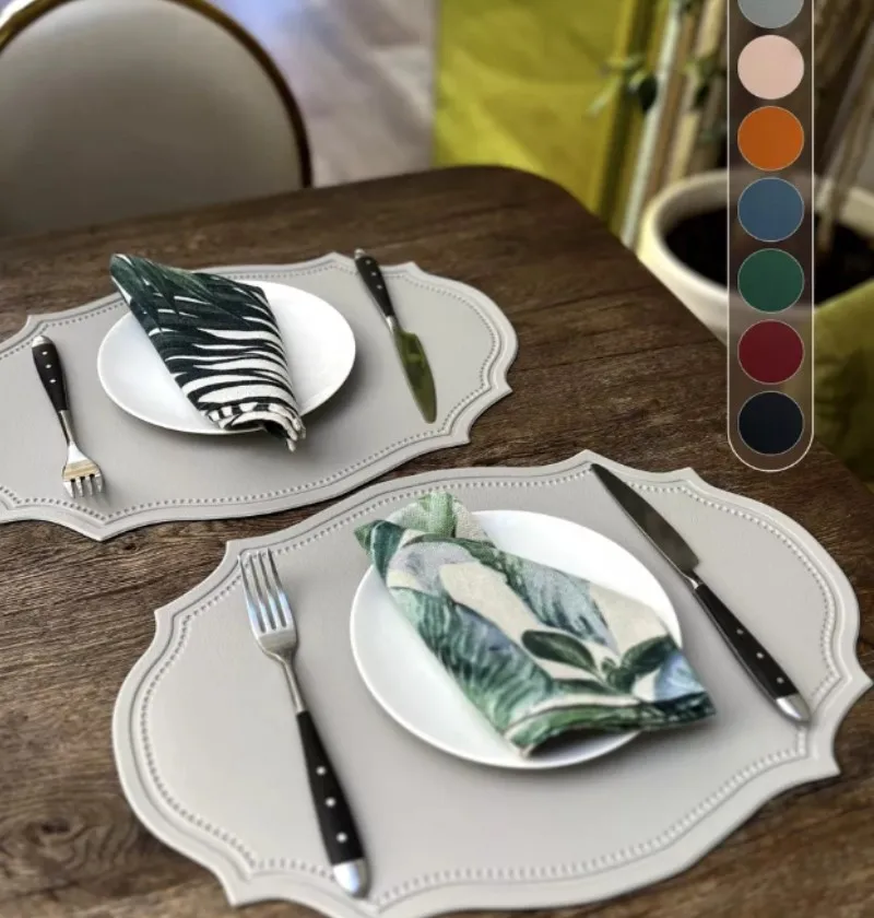 

2pcs Oval Shaped Placemat Faux Leather Table Pad Luxury Place Mat Tableware Cafe Pad Kitchen Accessories Grey Black식탁매트 Салфетки