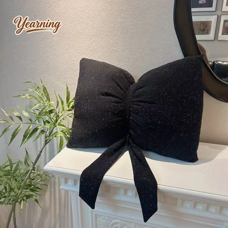 

Hepburn Style Black Bow Pillow Girl S Heart Bedside Sofa Cushion Window Decoration Pillow Cushion
