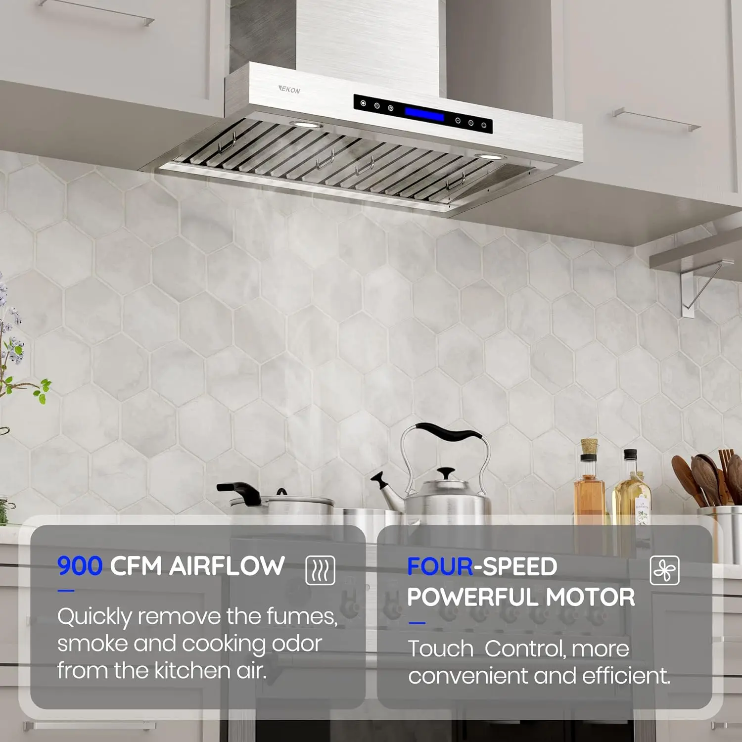 900 CFM Range Hood Stainless Steel 36 inch Kitchen Hood Vent With 4 Speeds Touch Panel Control LCD Display and Remote / 2 P